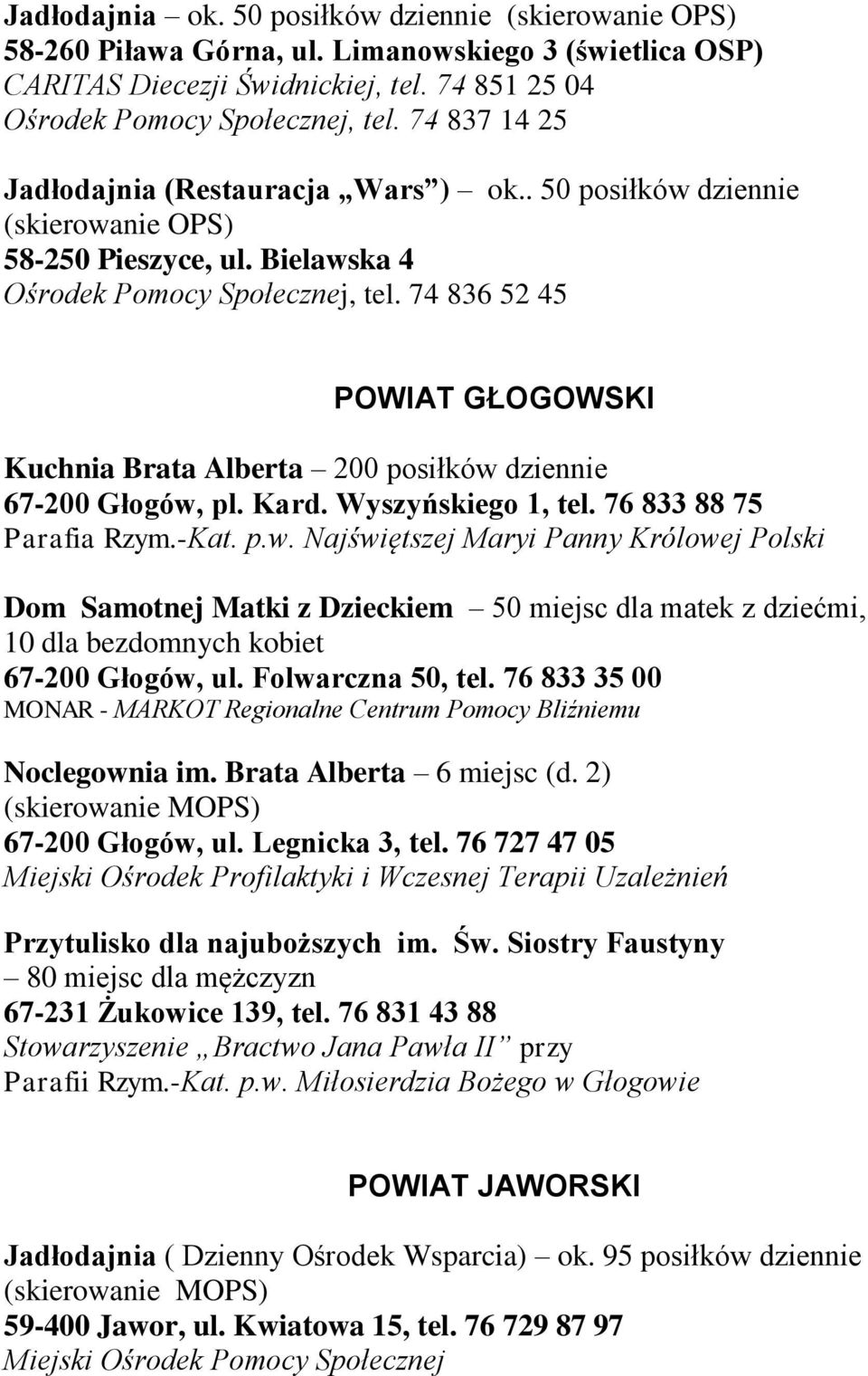 74 836 52 45 POWIAT GŁOGOWSKI Kuchnia Brata Alberta 200 posiłków 