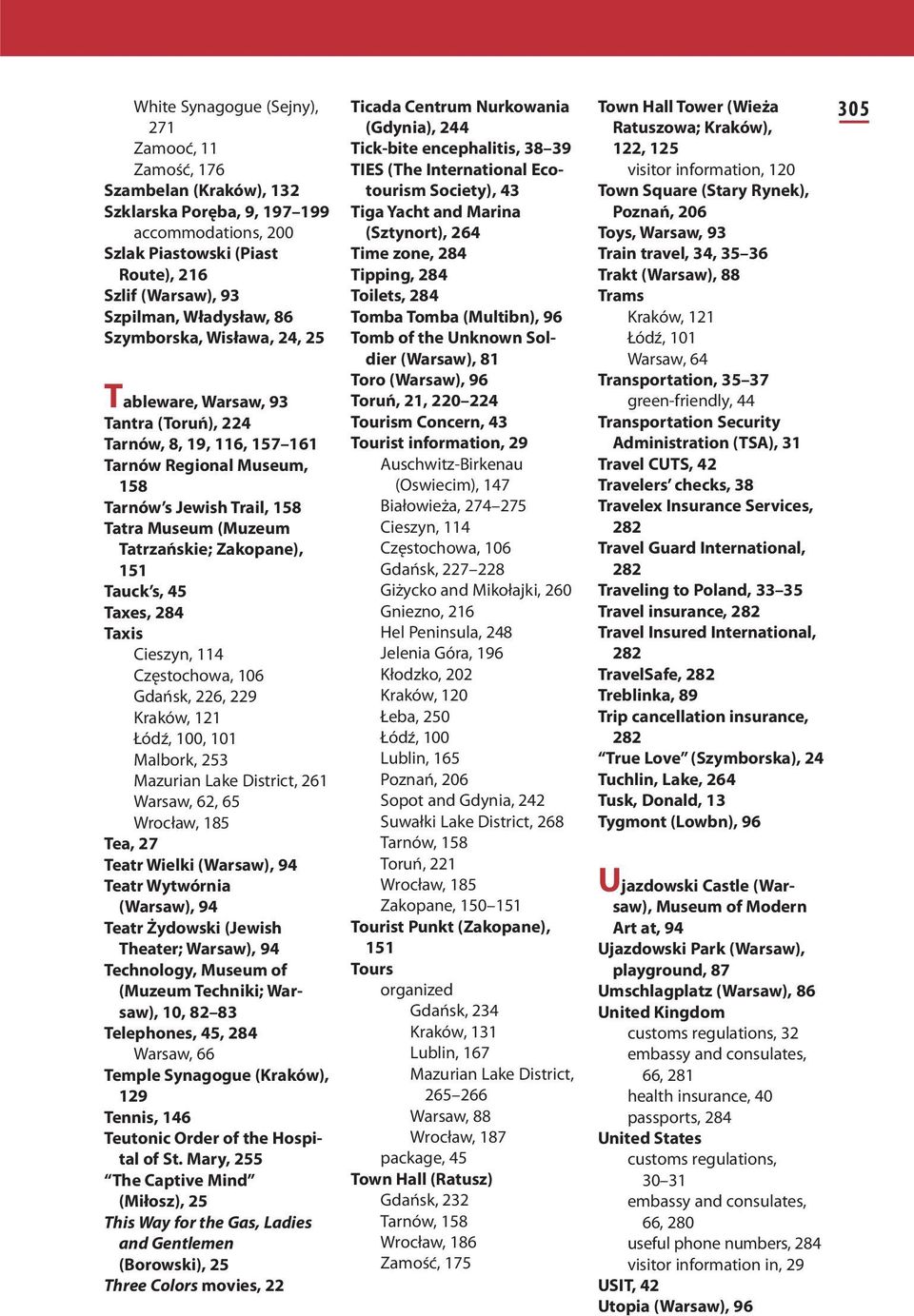 Tatrza^skie; Zakopane), 151 Tauck s, 45 Taxes, 284 Taxis Cieszyn, 114 Cz7stochowa, 106 Gda^sk, 226, 229 Kraków, 121 Łód3, 100, 101 Malbork, 253 Mazurian Lake District, 261 Warsaw, 62, 65 Wrocław, 185