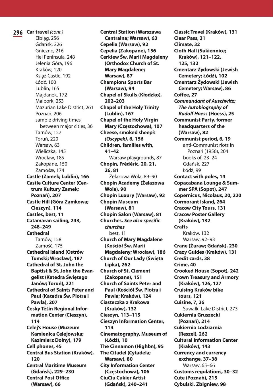 sample driving times between major cities, 36 Tarnów, 157 Toru^, 220 Warsaw, 63 Wieliczka, 145 Wrocław, 185 Zakopane, 150 Zamo1æ, 174 Castle (Zamek; Lublin), 166 Castle Culture Center (Centrum