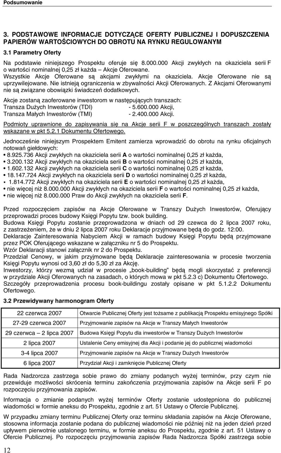 Wszystkie Akcje Oferowane są akcjami zwykłymi na okaziciela. Akcje Oferowane nie są uprzywilejowane. Nie istnieją ograniczenia w zbywalności Akcji Oferowanych.