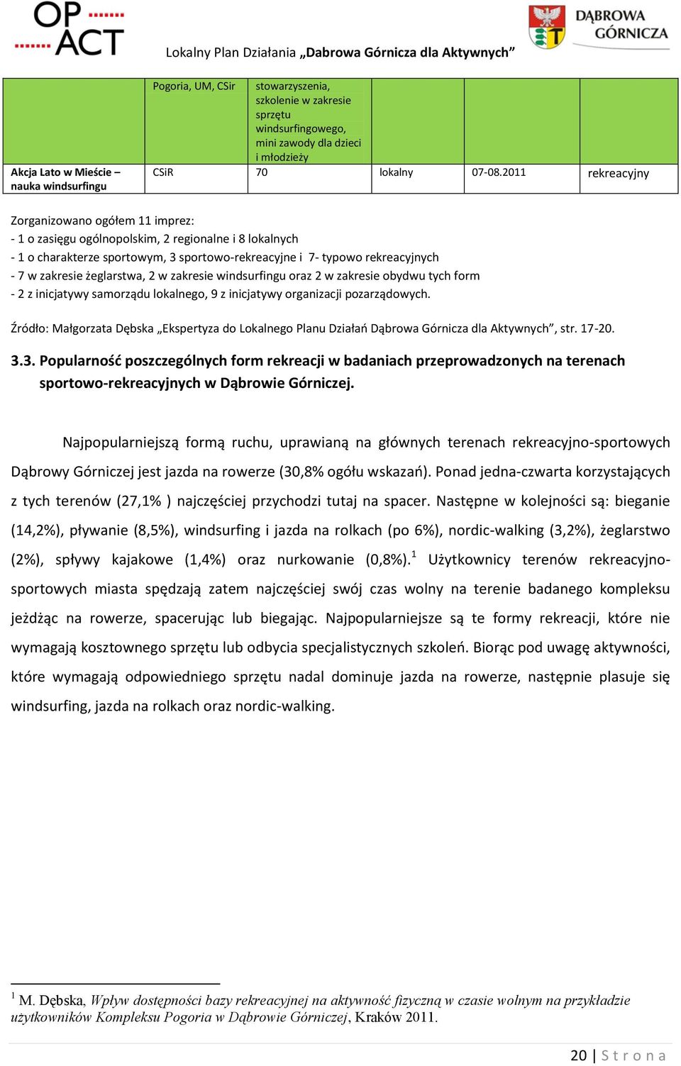 żeglarstwa, 2 w zakresie windsurfingu oraz 2 w zakresie obydwu tych form - 2 z inicjatywy samorządu lokalnego, 9 z inicjatywy organizacji pozarządowych.