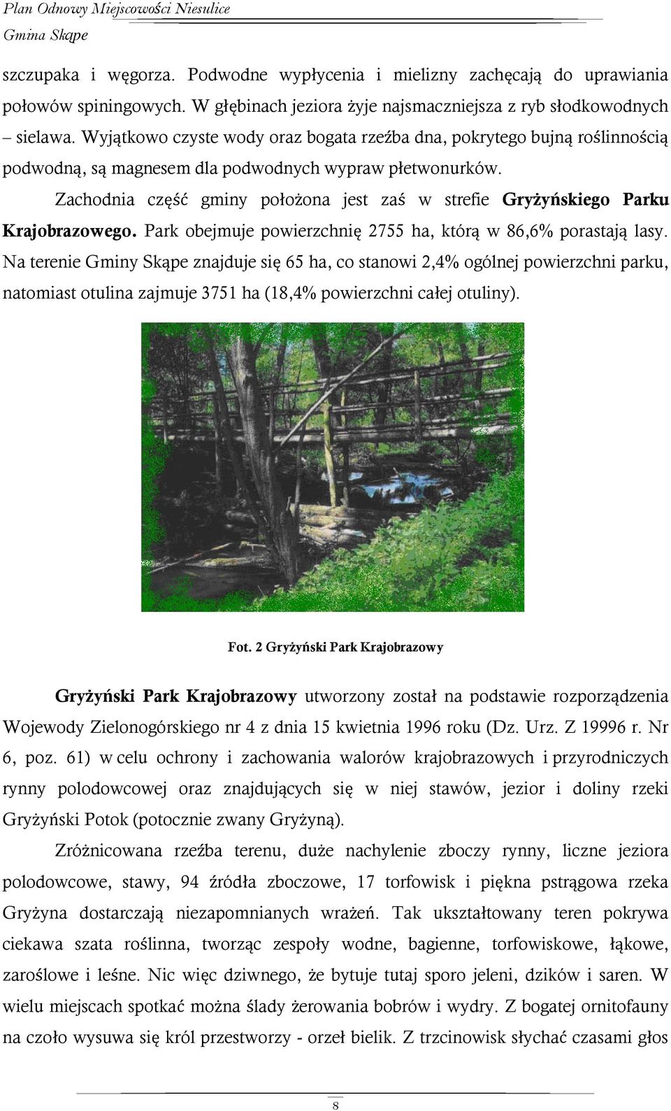 Zachodnia część gminy położona jest zaś w strefie Gryżyńskiego Parku Krajobrazowego. Park obejmuje powierzchnię 2755 ha, którą w 86,6% porastają lasy.