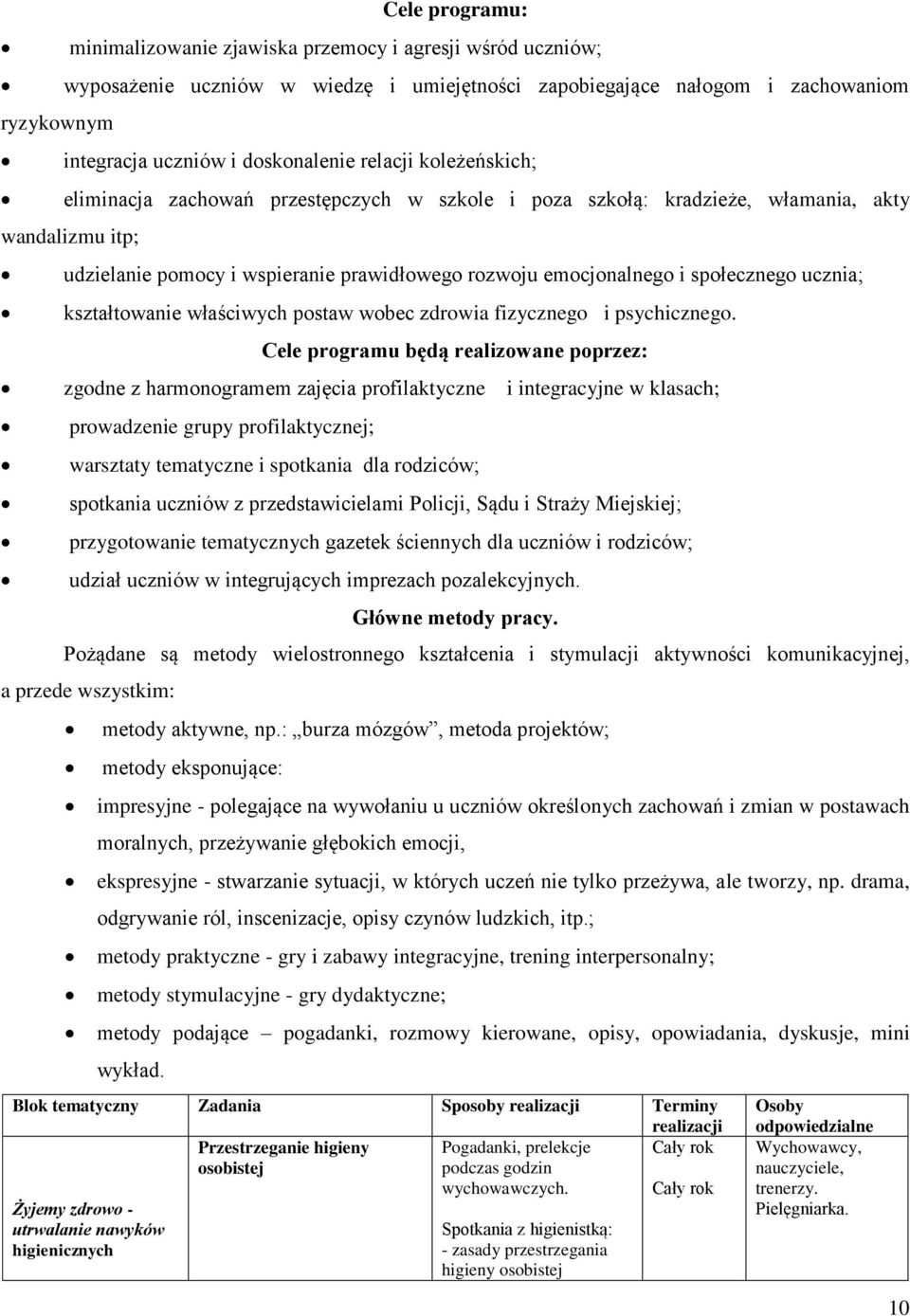 społecznego ucznia; kształtowanie właściwych postaw wobec zdrowia fizycznego i psychicznego.