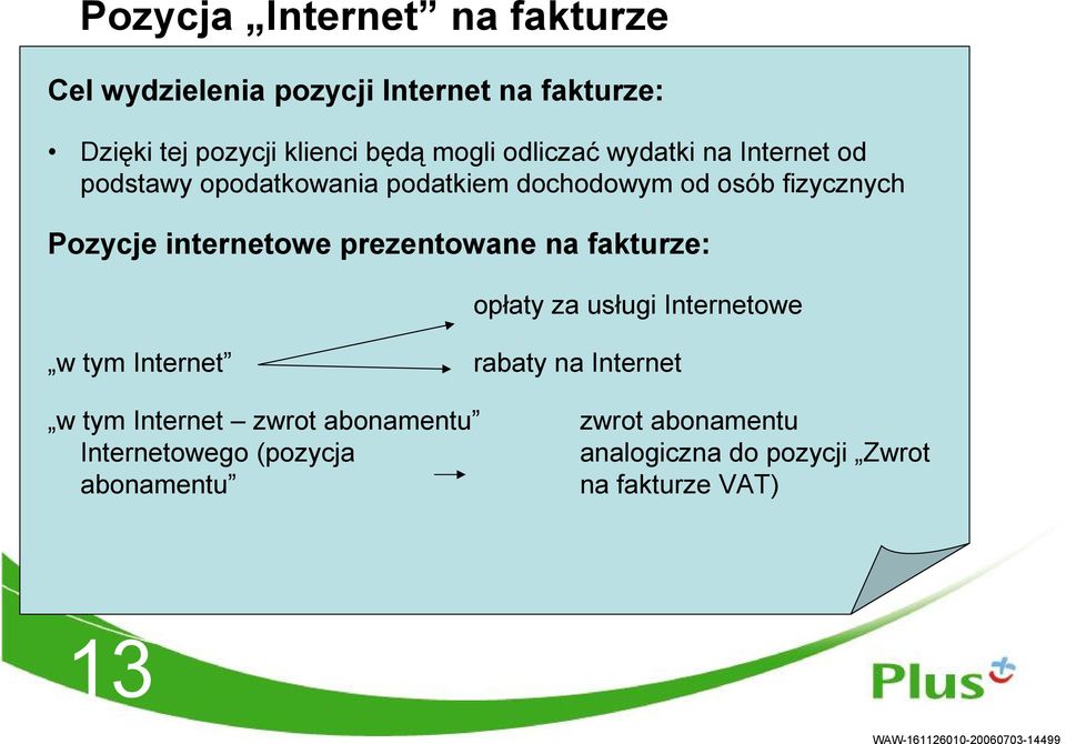 internetowe prezentowane na fakturze: opłaty za usługi Internetowe w tym Internet rabaty na Internet w tym
