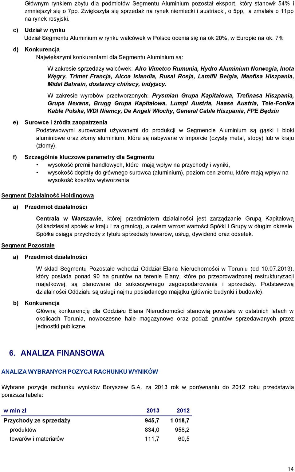 c) Udział w rynku Udział Segmentu Aluminium w rynku walcówek w Polsce ocenia się na ok 20%, w Europie na ok.