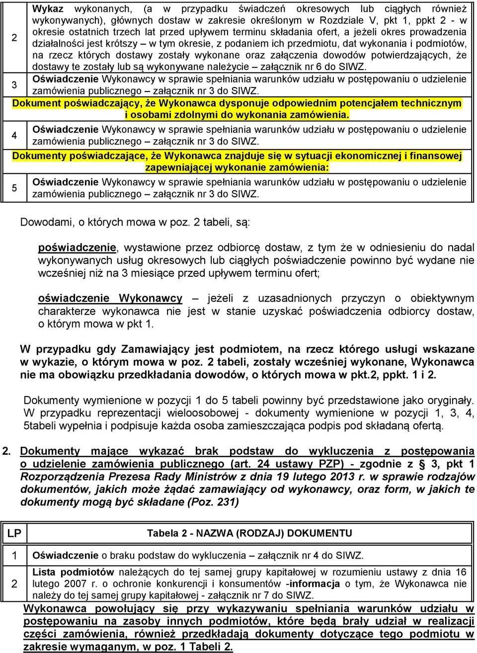 oraz załączenia dowodów potwierdzających, że dostawy te zostały lub są wykonywane należycie załącznik nr 6 do SIWZ.