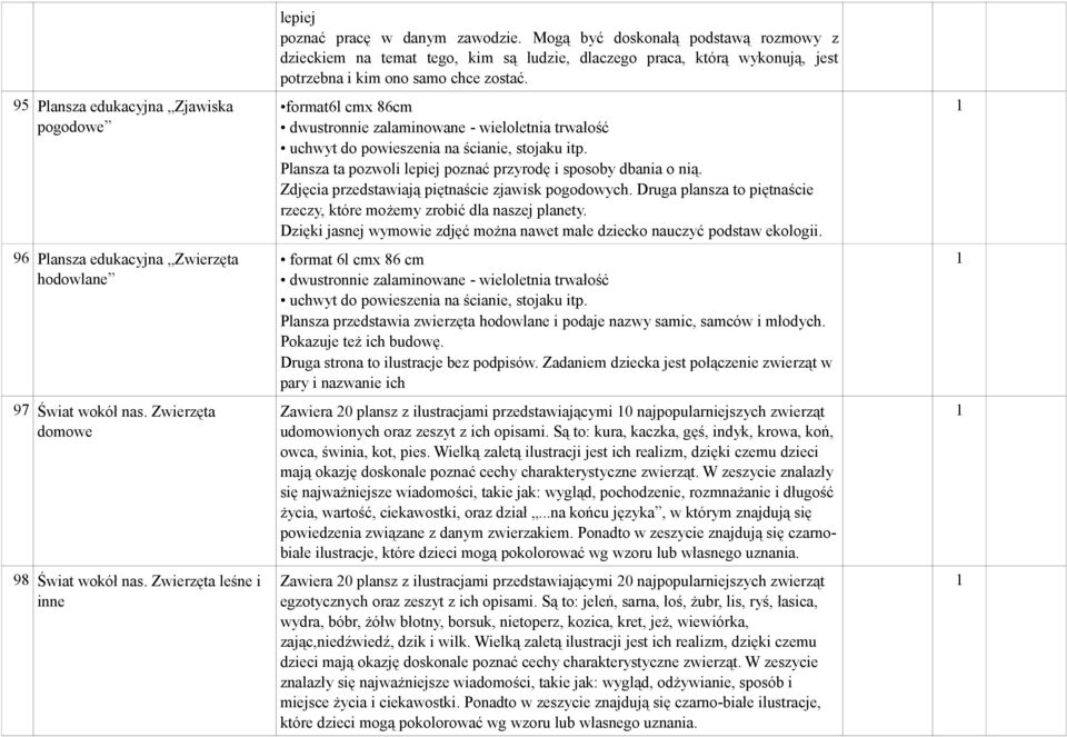 format6l cmx 86cm Plansza ta pozwoli lepiej poznać przyrodę i sposoby dbania o nią. Zdjęcia przedstawiają piętnaście zjawisk pogodowych.