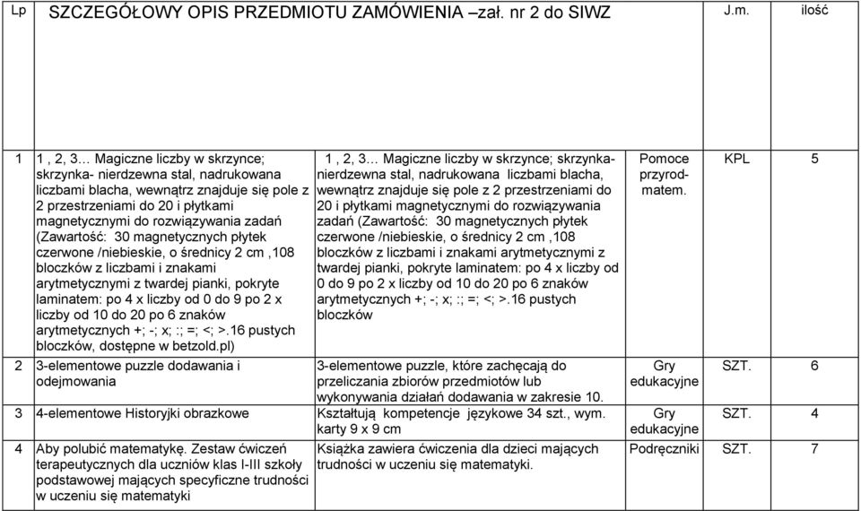 (Zawartość: 30 magtycznych płytek czerwo /niebieskie, o średnicy 2 cm,108 bloczków z liczbami i znakami arytmetycznymi z twardej pianki, pokryte laminatem: po 4 x liczby od 0 do 9 po 2 x liczby od 10