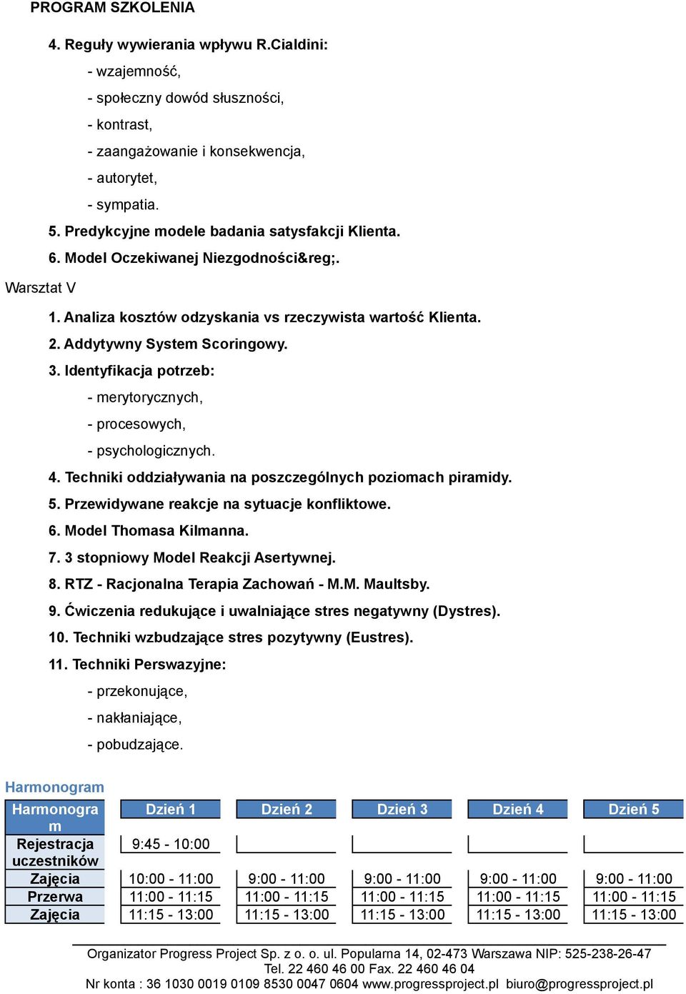 Identyfikacja potrzeb: - merytorycznych, - procesowych, - psychologicznych. 4. Techniki oddziaływania na poszczególnych poziomach piramidy. 5. Przewidywane reakcje na sytuacje konfliktowe. 6.