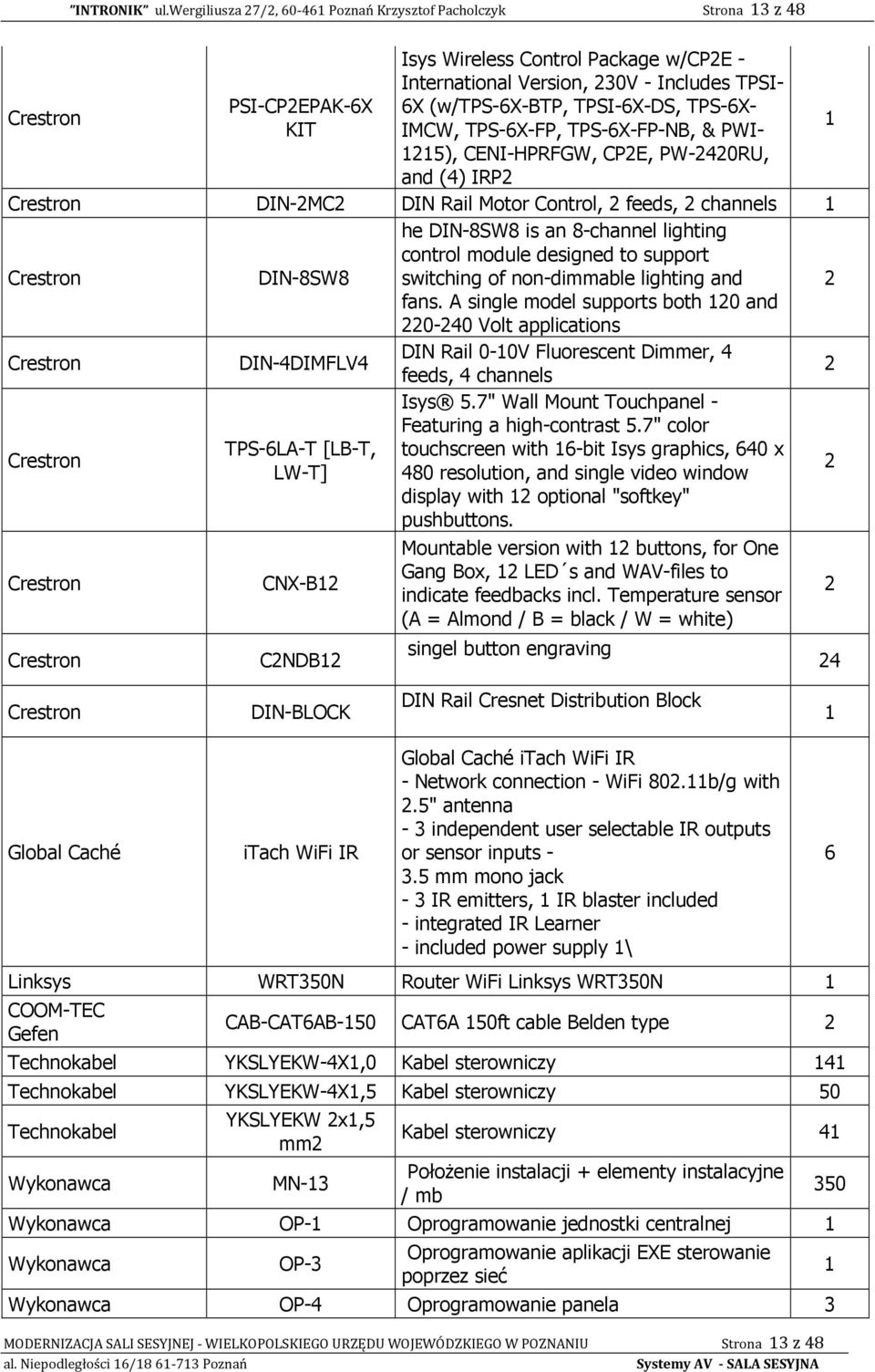 TPSI-6X-DS, TPS-6X- IMCW, TPS-6X-FP, TPS-6X-FP-NB, & PWI- 5), CENI-HPRFGW, CPE, PW-40RU, and (4) IRP Crestron DIN-MC DIN Rail Motor Control, feeds, channels Crestron DIN-8SW8 he DIN-8SW8 is an