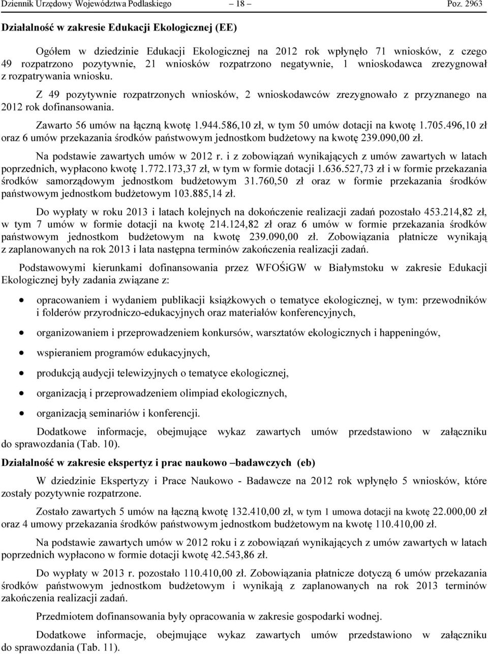 negatywnie, 1 wnioskodawca zrezygnował z rozpatrywania wniosku. Z 49 pozytywnie rozpatrzonych wniosków, 2 wnioskodawców zrezygnowało z przyznanego na 2012 rok dofinansowania.