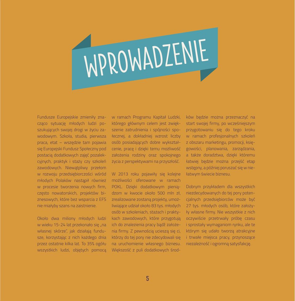 Niewątpliwy przełom w rozwoju przedsiębiorczości wśród młodych Polaków nastąpił również w procesie tworzenia nowych firm, często nowatorskich, projektów biznesowych, które bez wsparcia z EFS nie