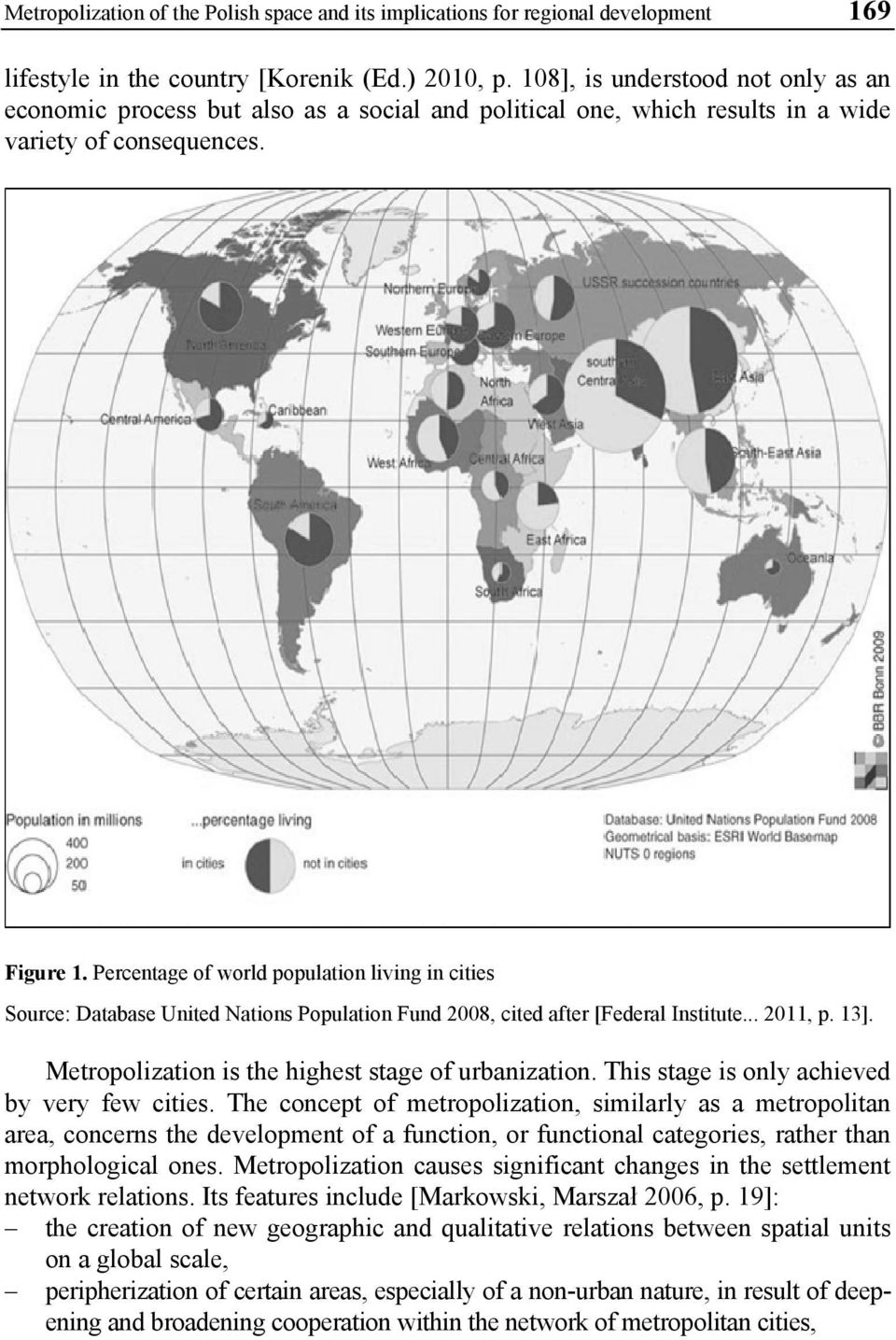 Percentage of world population living in cities Source: Database United Nations Population Fund 2008, cited after [Federal Institute... 2011, p. 13].