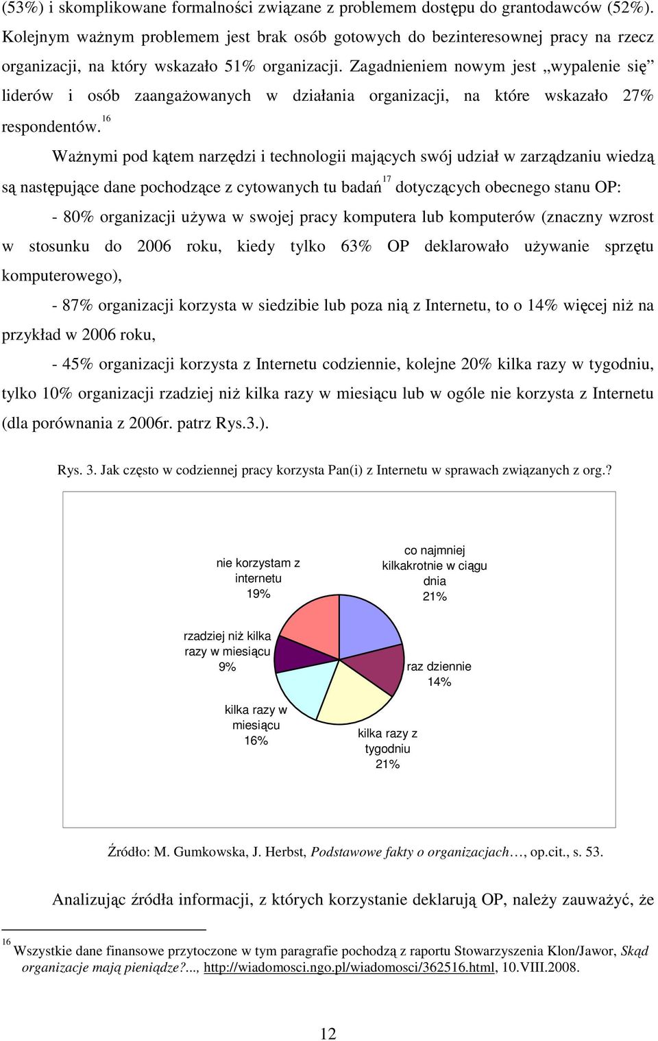 Zagadnieniem nowym jest wypalenie się liderów i osób zaangaŝowanych w działania organizacji, na które wskazało 27% respondentów.