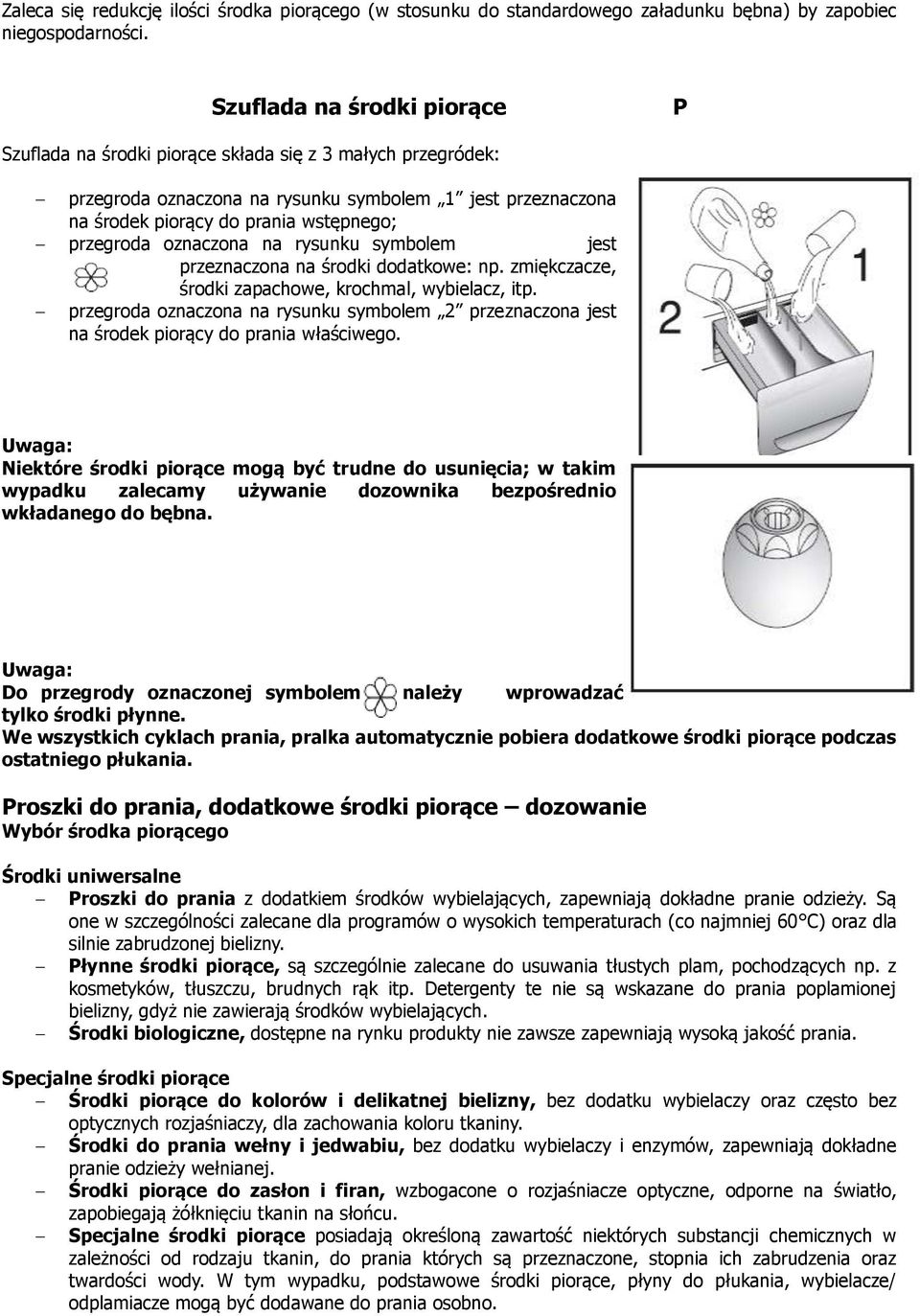 oznaczona na rysunku symbolem jest przeznaczona na środki dodatkowe: np. zmiękczacze, środki zapachowe, krochmal, wybielacz, itp.