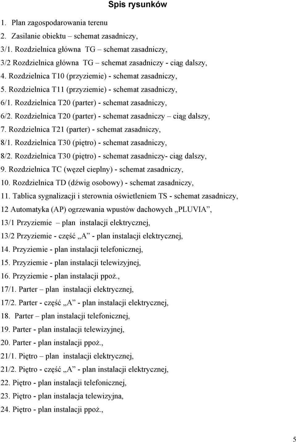 Rozdzielnica T20 (parter) - schemat zasadniczy ciąg dalszy, 7. Rozdzielnica T21 (parter) - schemat zasadniczy, 8/1. Rozdzielnica T30 (piętro) - schemat zasadniczy, 8/2.