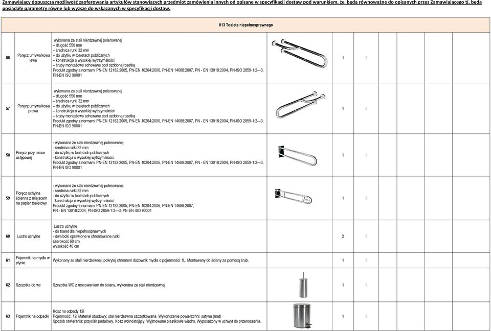 Poręcz umywalkowa prawa wykonana ze stali nierdzewnej polerowanej długość 550 mm średnica rurki 32 mm do uŝytku w toaletach publicznych konstrukcja o wysokiej wytrzymałości śruby montaŝowe schowane