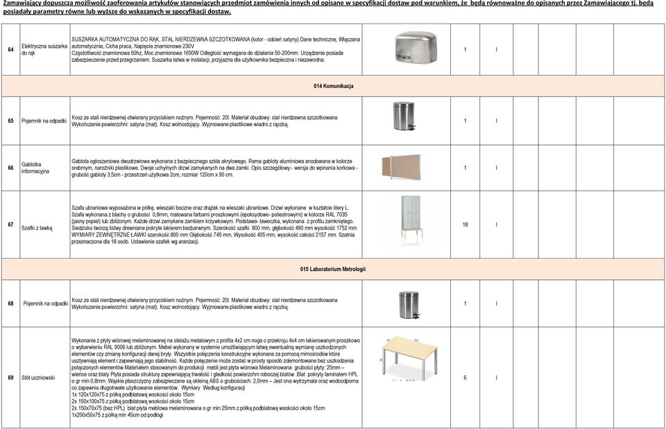 Suszarka łatwa w instalacji, przyjazna dla uŝytkownika bezpieczna i niezawodna. 014 Komunikacja 65 Pojemnik na odpadki Kosz ze stali nierdzewnej otwierany przyciskiem noŝnym. Pojemność: 20l.