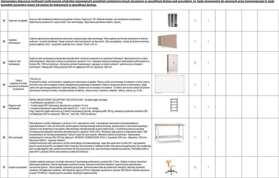 Rama gabloty aluminiowa anodowana w kolorze srebrnym, naroŝniki plastikowe. Dwoje uchylnych drzwi zamykanych na dwa zamki.