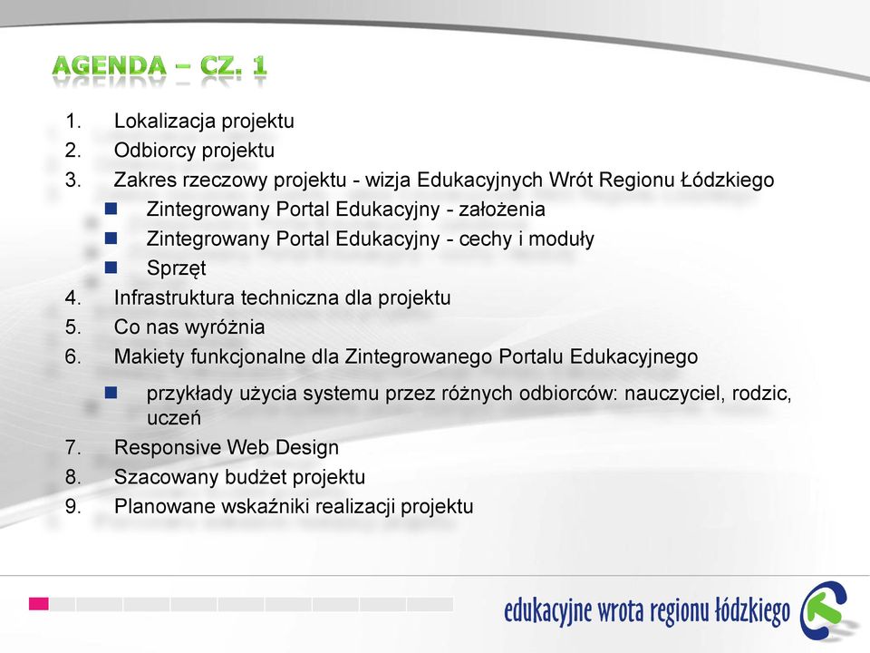 Portal Edukacyjny - cechy i moduły Sprzęt 4. Infrastruktura techniczna dla projektu 5. Co nas wyróżnia 6.