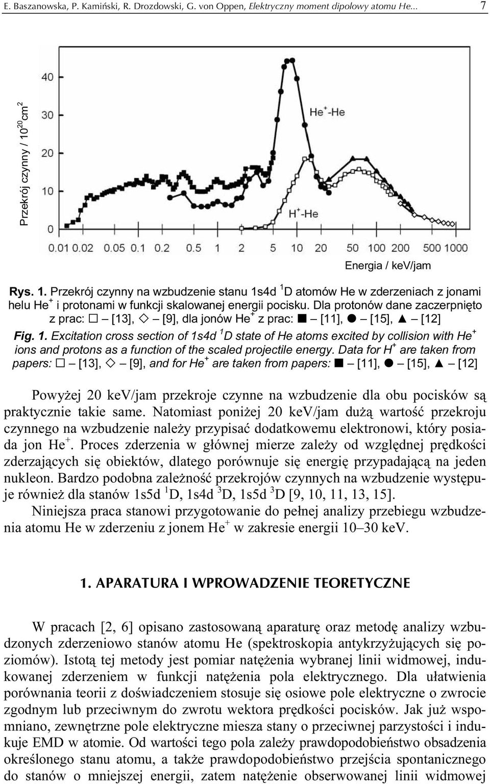 Dla protonów dane zaczerpnięto z prac: [13], [9], dla jonów He + z prac: [11], [15], [12] Fig. 1.