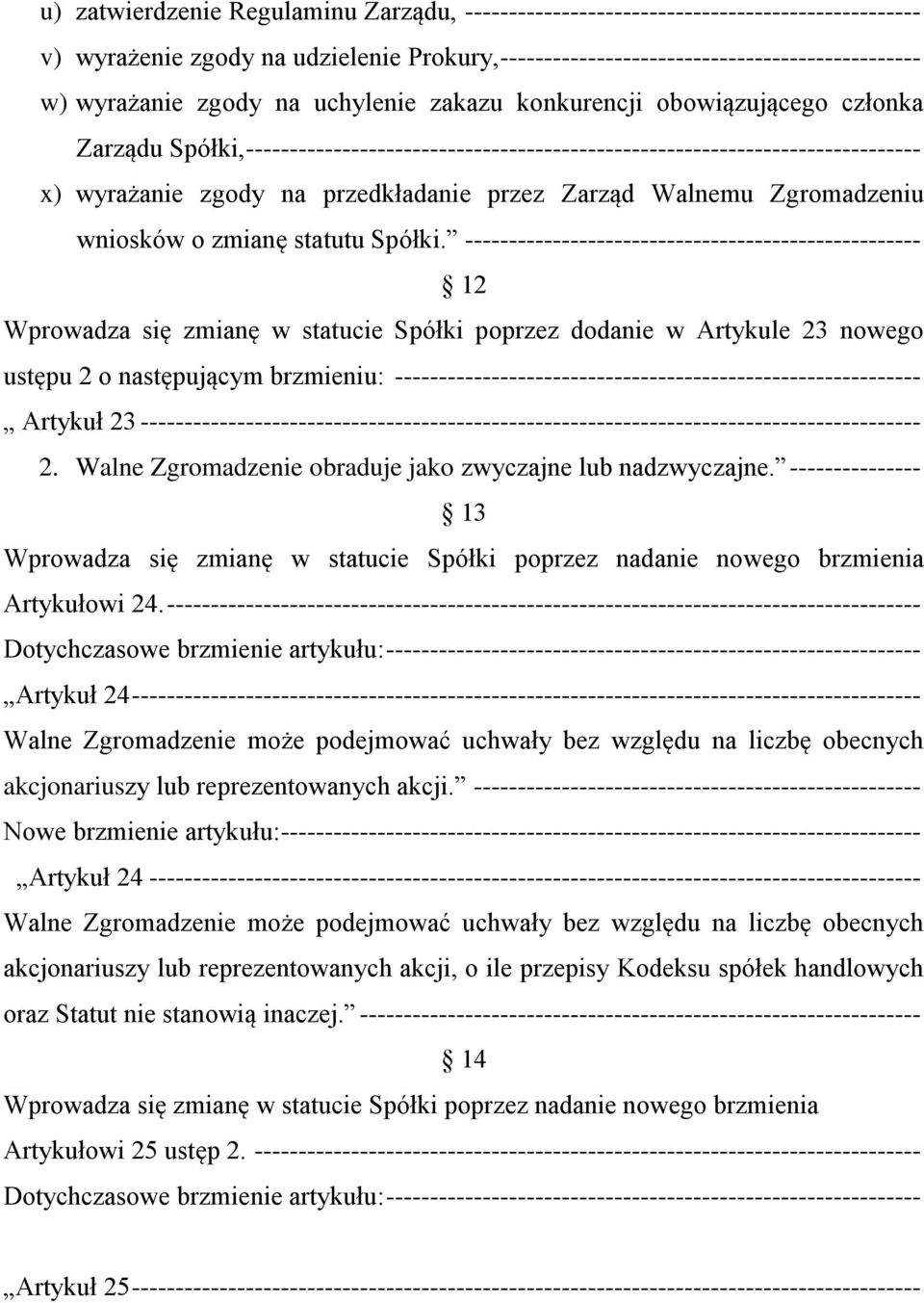 Walnemu Zgromadzeniu wniosków o zmianę statutu Spółki.