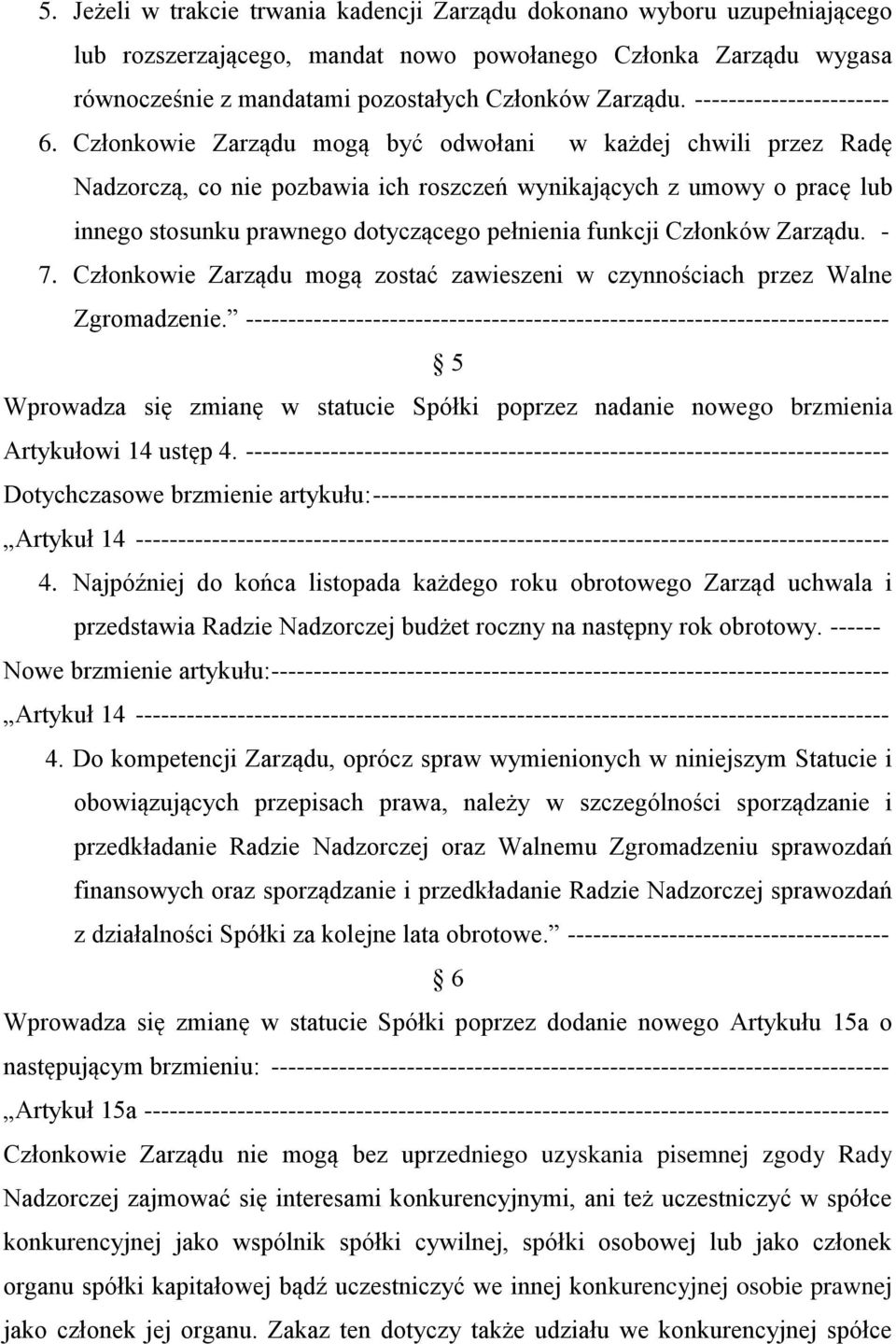 Członkowie Zarządu mogą być odwołani w każdej chwili przez Radę Nadzorczą, co nie pozbawia ich roszczeń wynikających z umowy o pracę lub innego stosunku prawnego dotyczącego pełnienia funkcji