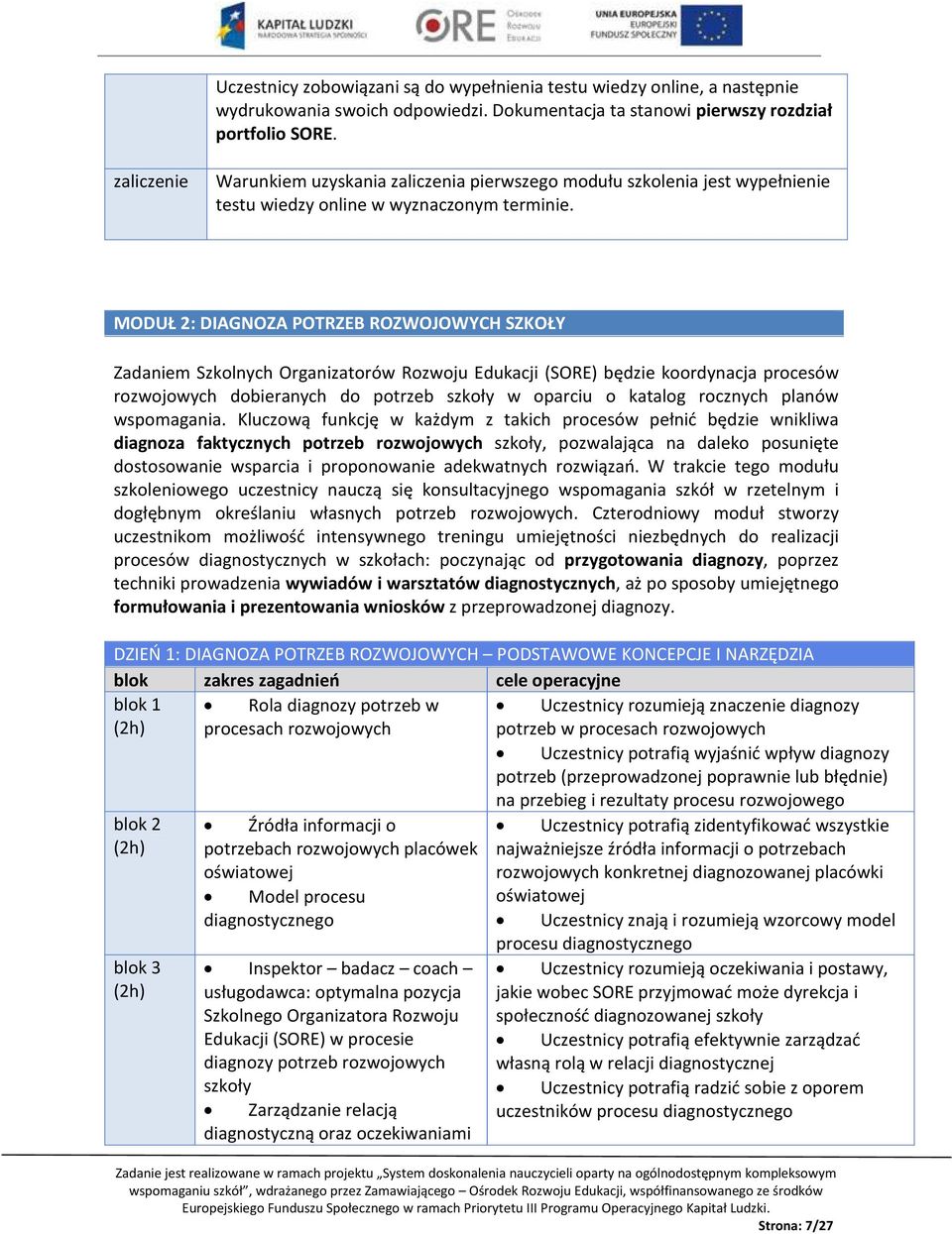 MODUŁ 2: DIAGNOZA POTRZEB ROZWOJOWYCH SZKOŁY Zadaniem Szkolnych Organizatorów Rozwoju Edukacji (SORE) będzie koordynacja procesów rozwojowych dobieranych do potrzeb szkoły w oparciu o katalog