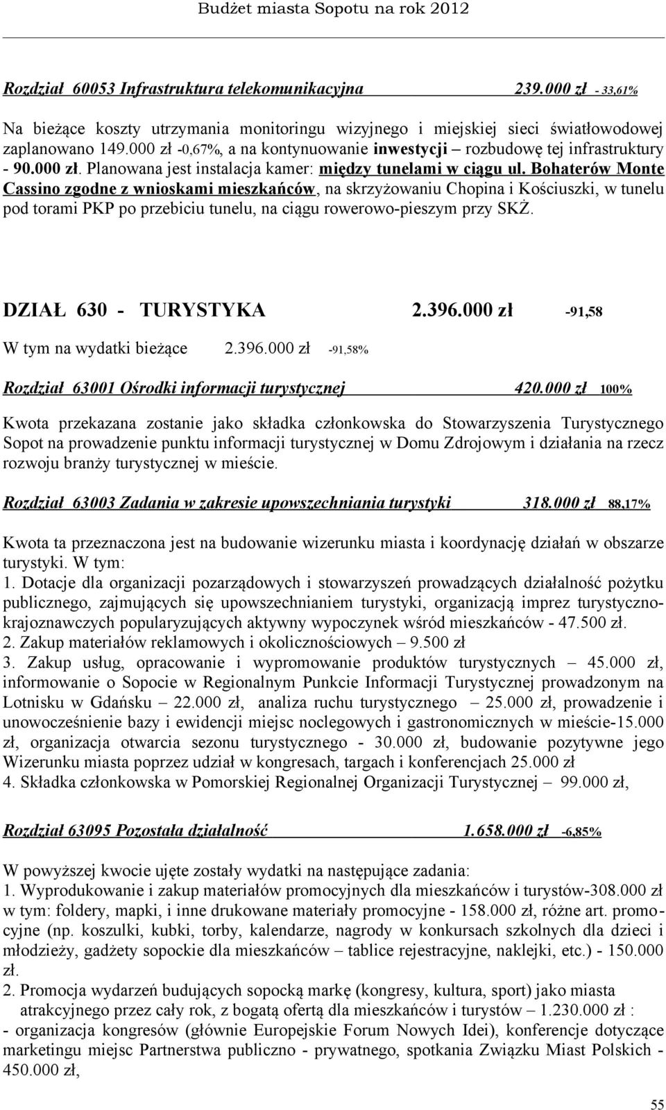 Bohaterów Monte Cassino zgodne z wnioskami mieszkańców, na skrzyżowaniu Chopina i Kościuszki, w tunelu pod torami PKP po przebiciu tunelu, na ciągu rowerowo-pieszym przy SKŻ. DZIAŁ 630 - TURYSTYKA 2.