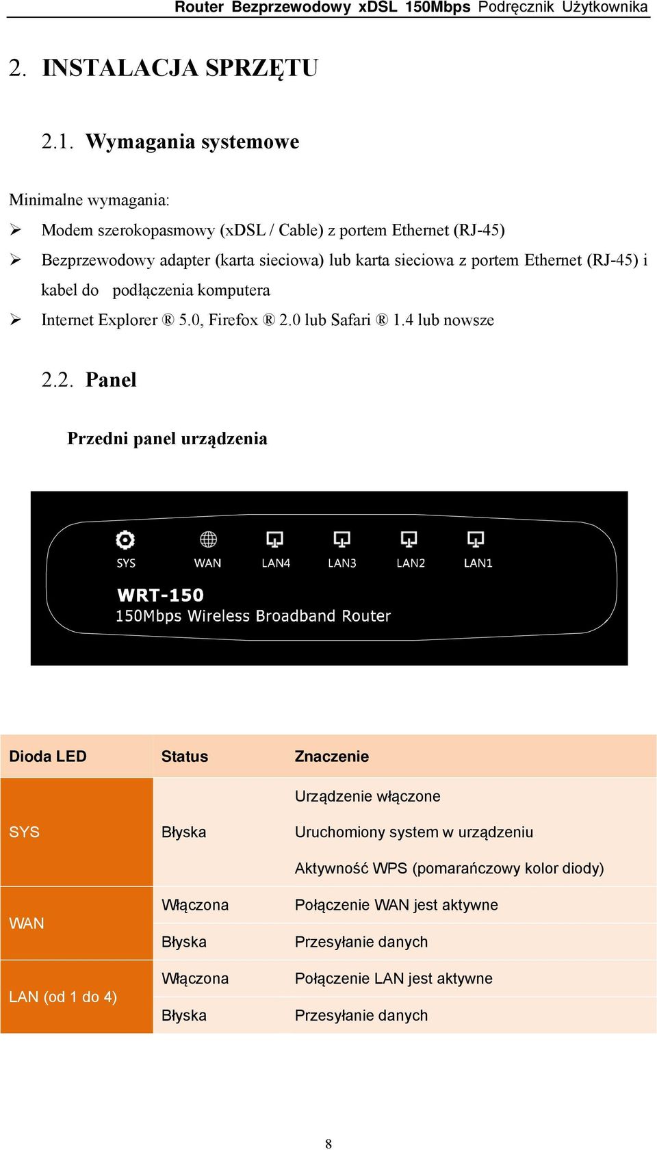 sieciowa z portem Ethernet (RJ-45) i kabel do podłączenia komputera Internet Explorer 5.0, Firefox 2.