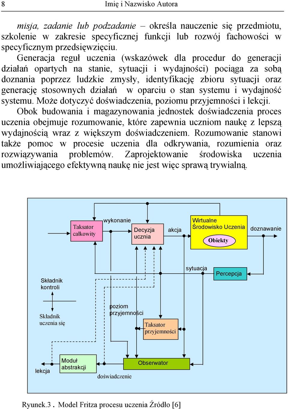 generację stosownych działań w oparciu o stan systemu i wydajność systemu. Może dotyczyć doświadczenia, poziomu przyjemności i lekcji.