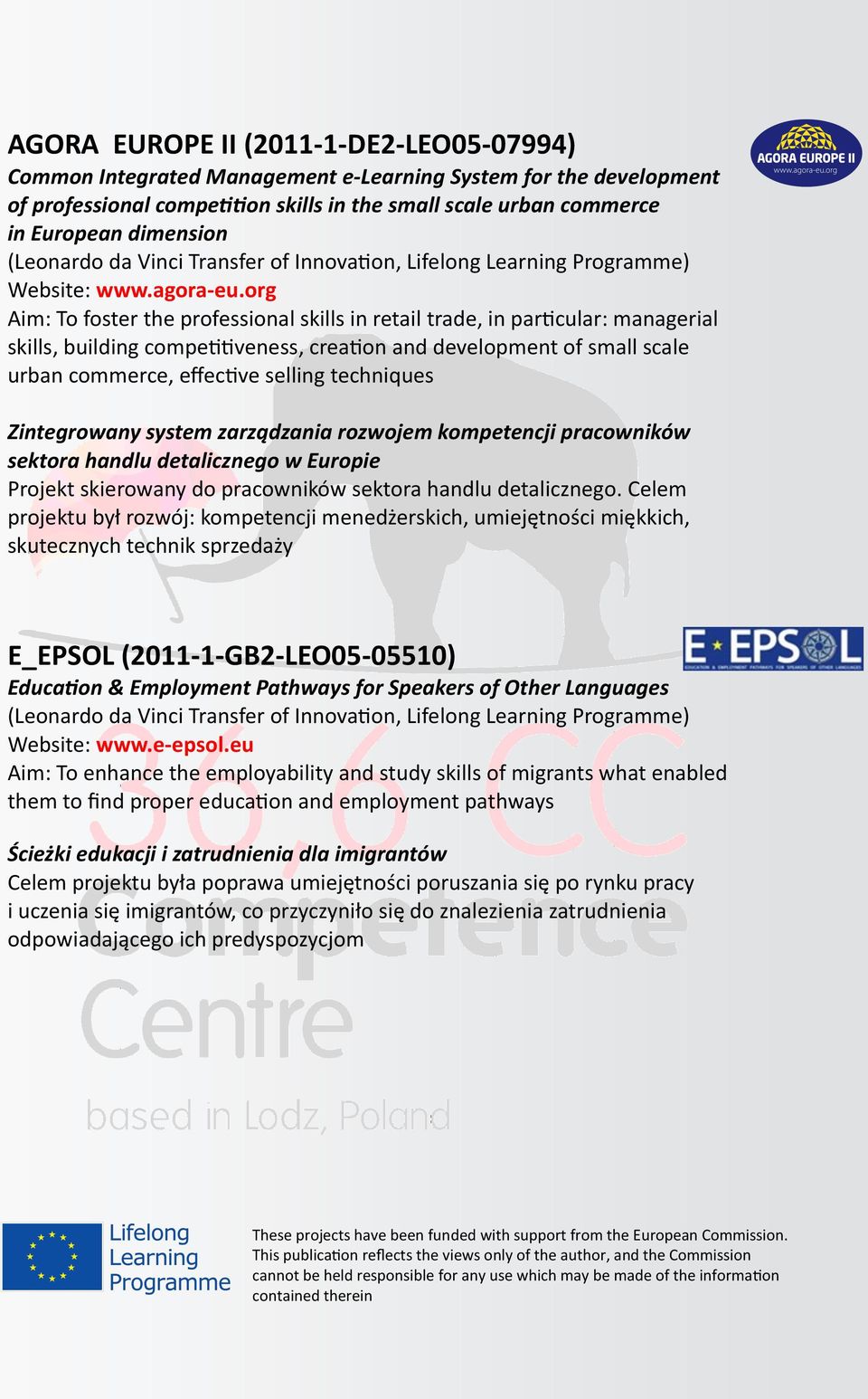 org Aim: To foster the professional skills in retail trade, in particular: managerial skills, building competitiveness, creation and development of small scale urban commerce, effective selling