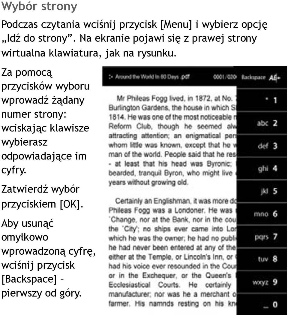 Za pomocą przycisków wyboru wprowadź żądany numer strony: wciskając klawisze wybierasz