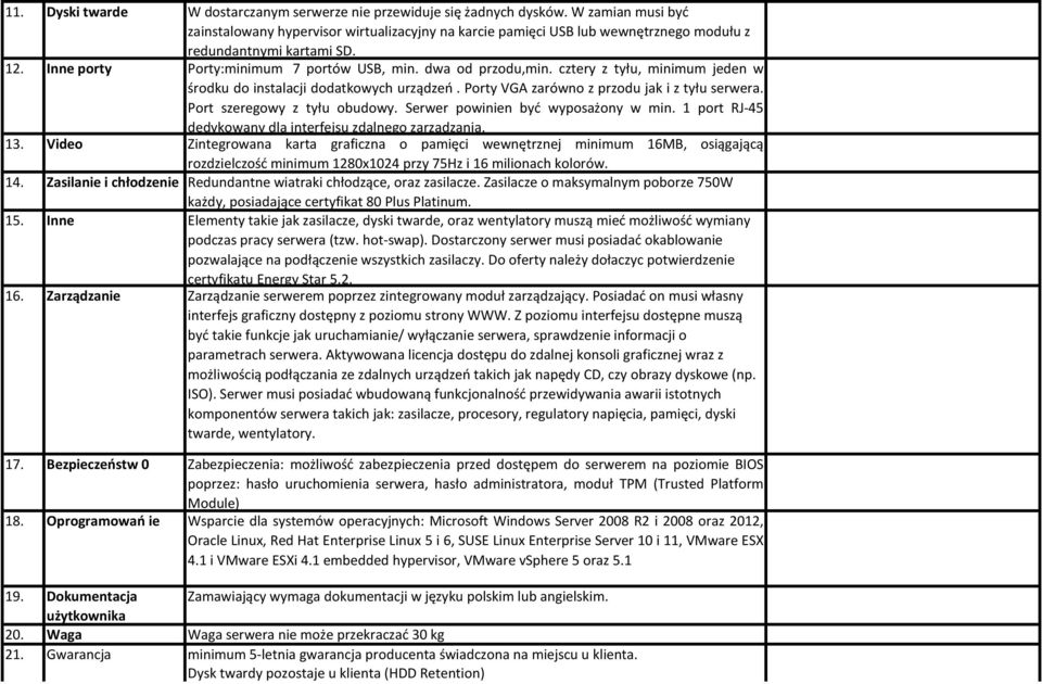 cztery z tyłu, minimum jeden w środku do instalacji dodatkowych urządzeń. Porty VGA zarówno z przodu jak i z tyłu serwera. Port szeregowy z tyłu obudowy. Serwer powinien być wyposażony w min.