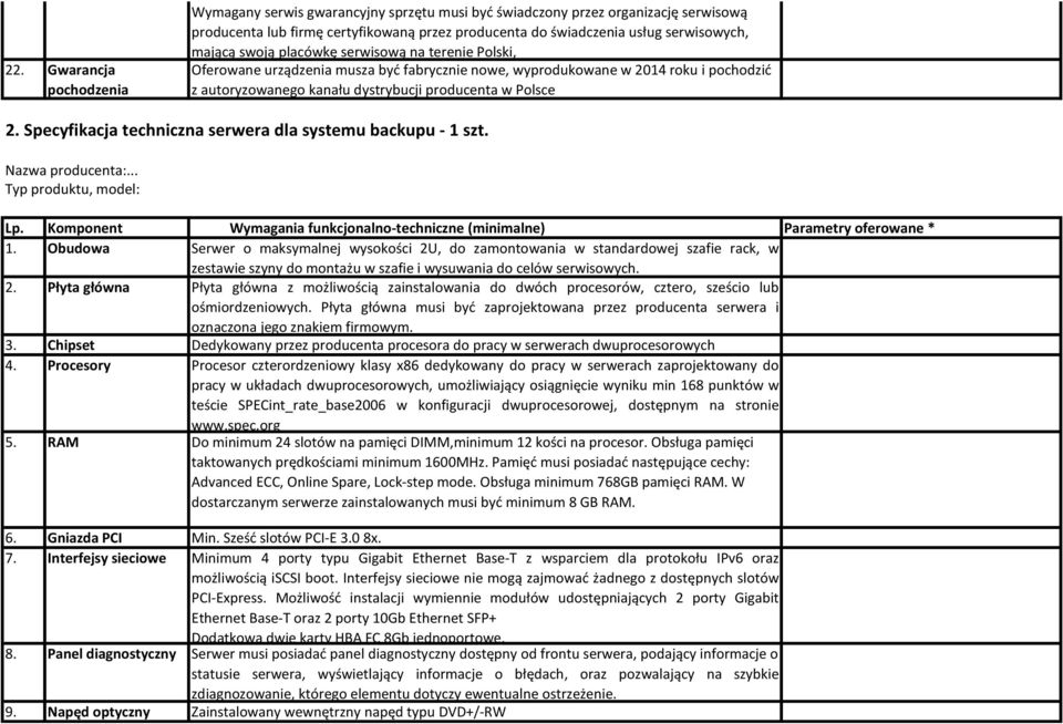 swoją placówkę serwisową na terenie Polski, Oferowane urządzenia musza być fabrycznie nowe, wyprodukowane w 2014 roku i pochodzić z autoryzowanego kanału dystrybucji producenta w Polsce 2.