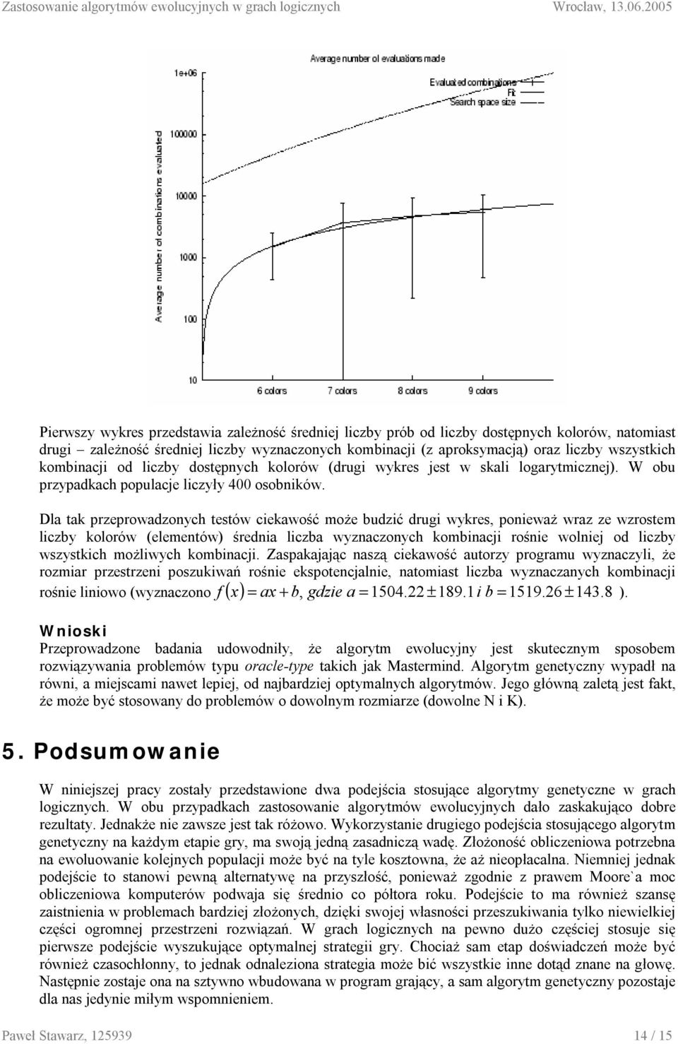 Dla tak przeprowadzonych testów ciekawość może budzić drugi wykres, ponieważ wraz ze wzrostem liczby kolorów (elementów) średnia liczba wyznaczonych kombinacji rośnie wolniej od liczby wszystkich