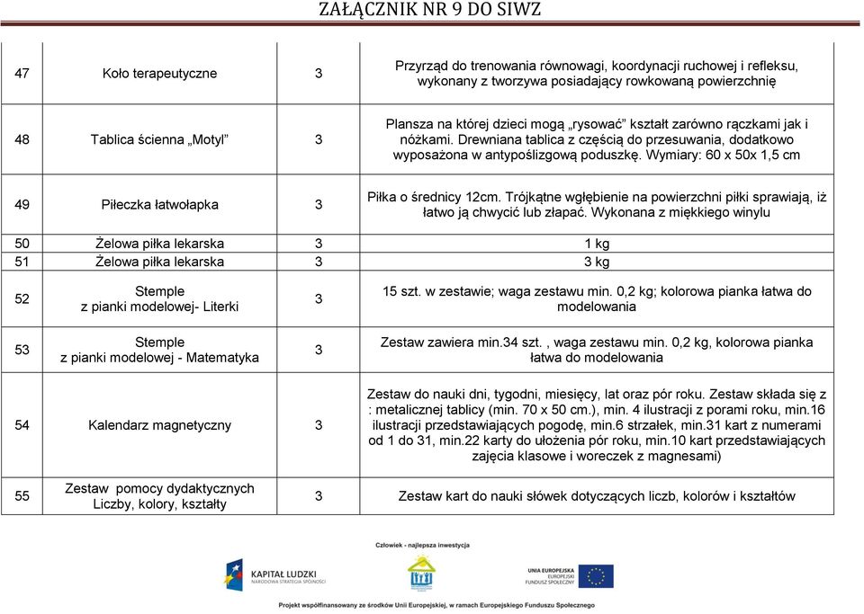 Wymiary: 60 x 50x 1,5 cm 49 Piłeczka łatwołapka 3 Piłka o średnicy 12cm. Trójkątne wgłębienie na powierzchni piłki sprawiają, iż łatwo ją chwycić lub złapać.