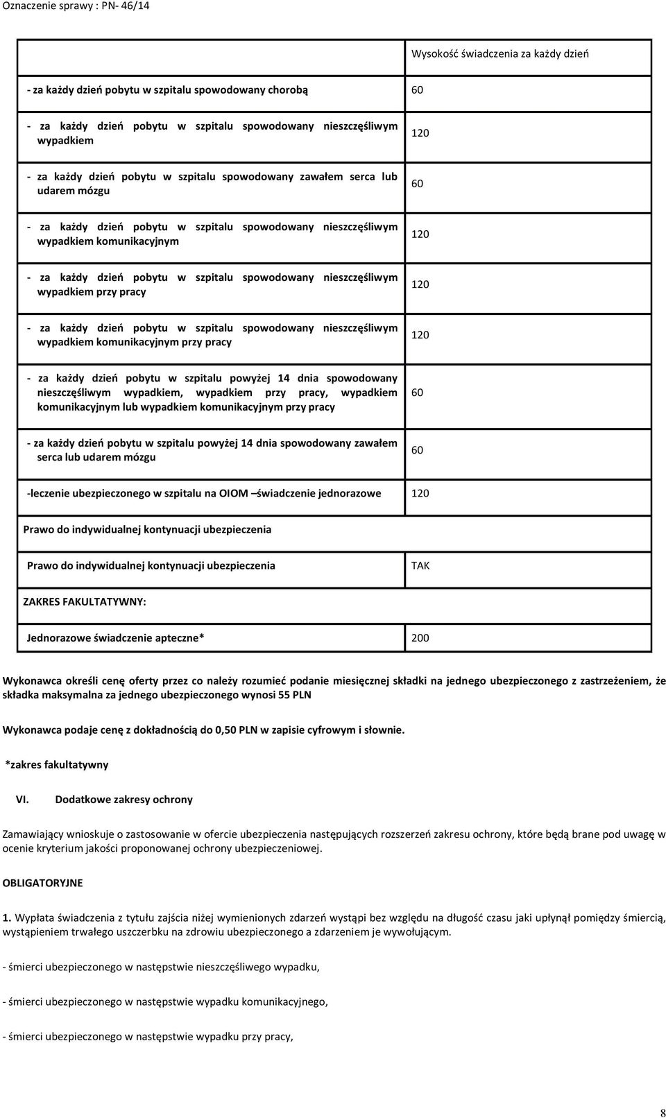 przy pracy 120 - za każdy dzień pbytu w szpitalu spwdwany nieszczęśliwym wypadkiem kmunikacyjnym przy pracy 120 - za każdy dzień pbytu w szpitalu pwyżej 14 dnia spwdwany nieszczęśliwym wypadkiem,