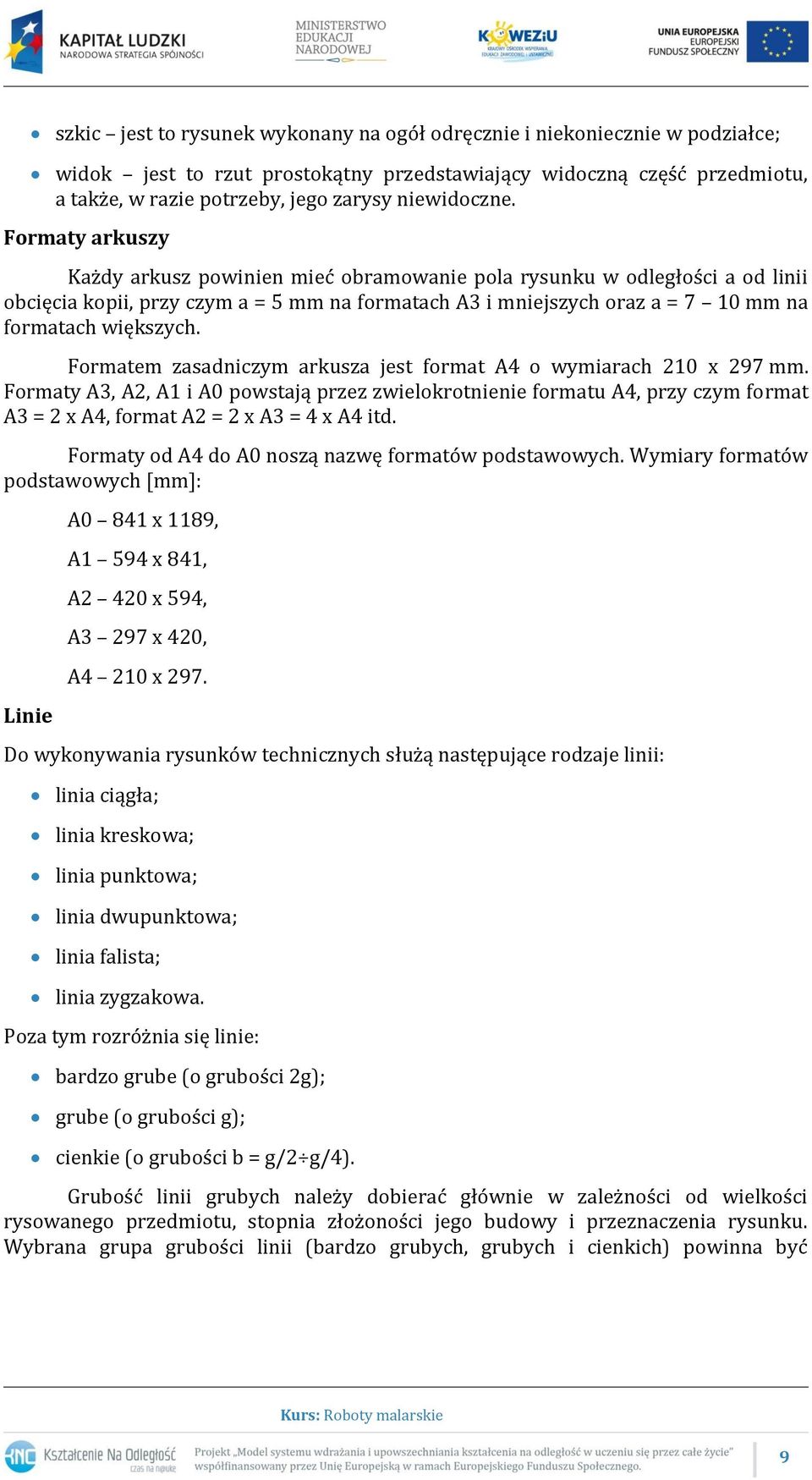 Formaty arkuszy Każdy arkusz powinien mieć obramowanie pola rysunku w odległości a od linii obcięcia kopii, przy czym a = 5 mm na formatach A3 i mniejszych oraz a = 7 10 mm na formatach większych.