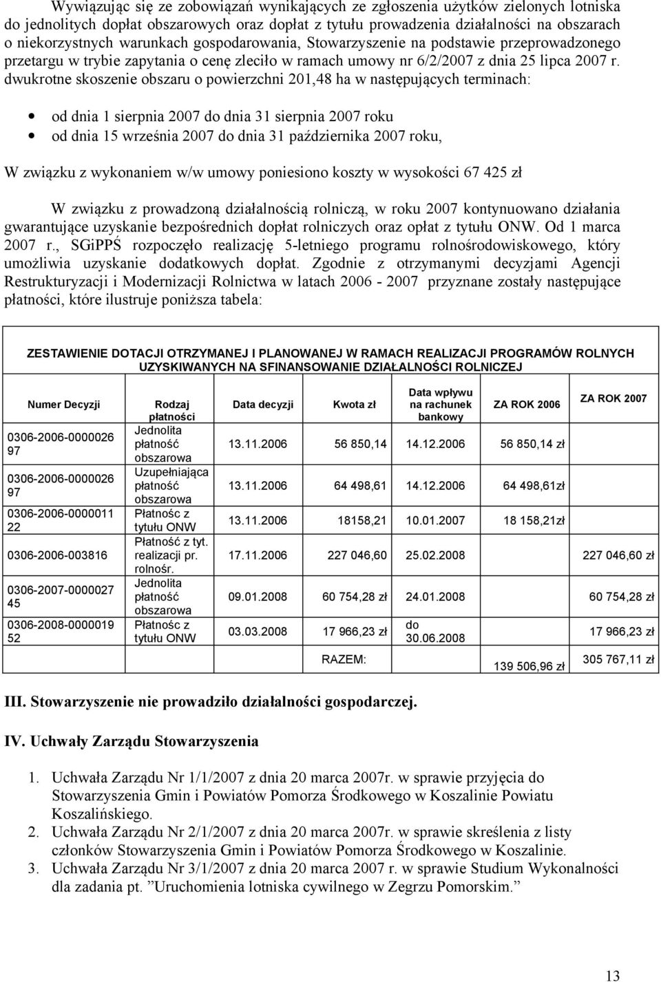 dwukrotne skoszenie obszaru o powierzchni 201,48 ha w następujących terminach: od dnia 1 sierpnia 2007 do dnia 31 sierpnia 2007 roku od dnia 15 września 2007 do dnia 31 października 2007 roku, W