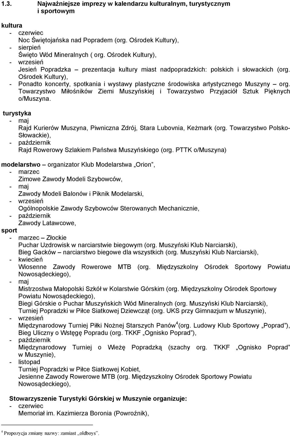 Ośrodek Kultury), - Ponadto koncerty, spotkania i wystawy plastyczne środowiska artystycznego Muszyny org. Towarzystwo Miłośników Ziemi Muszyńskiej i Towarzystwo Przyjaciół Sztuk Pięknych o/muszyna.