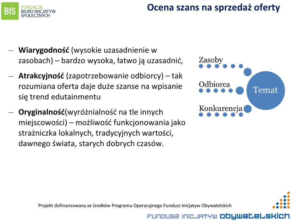 wpisanie się trend edutainmentu Oryginalność(wyróżnialność na tle innych miejscowości) możliwość