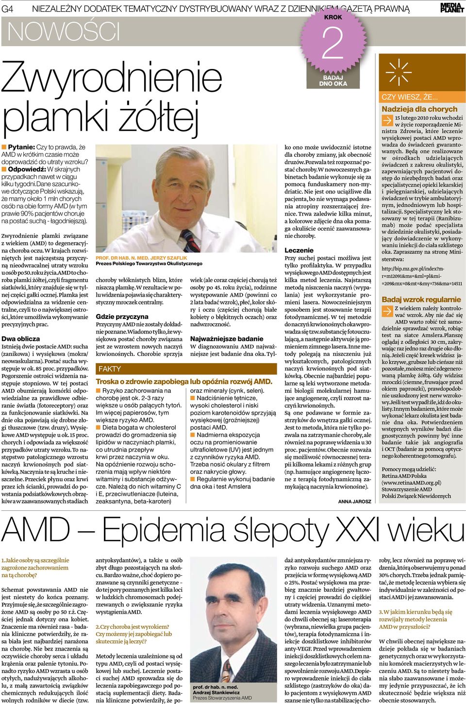 dane szacunkowe dotyczące polski wskazują, że mamy około 1 mln chorych osób na obie formy AMD (w tym prawie 90% pacjentów choruje na postać suchą - łagodniejszą).