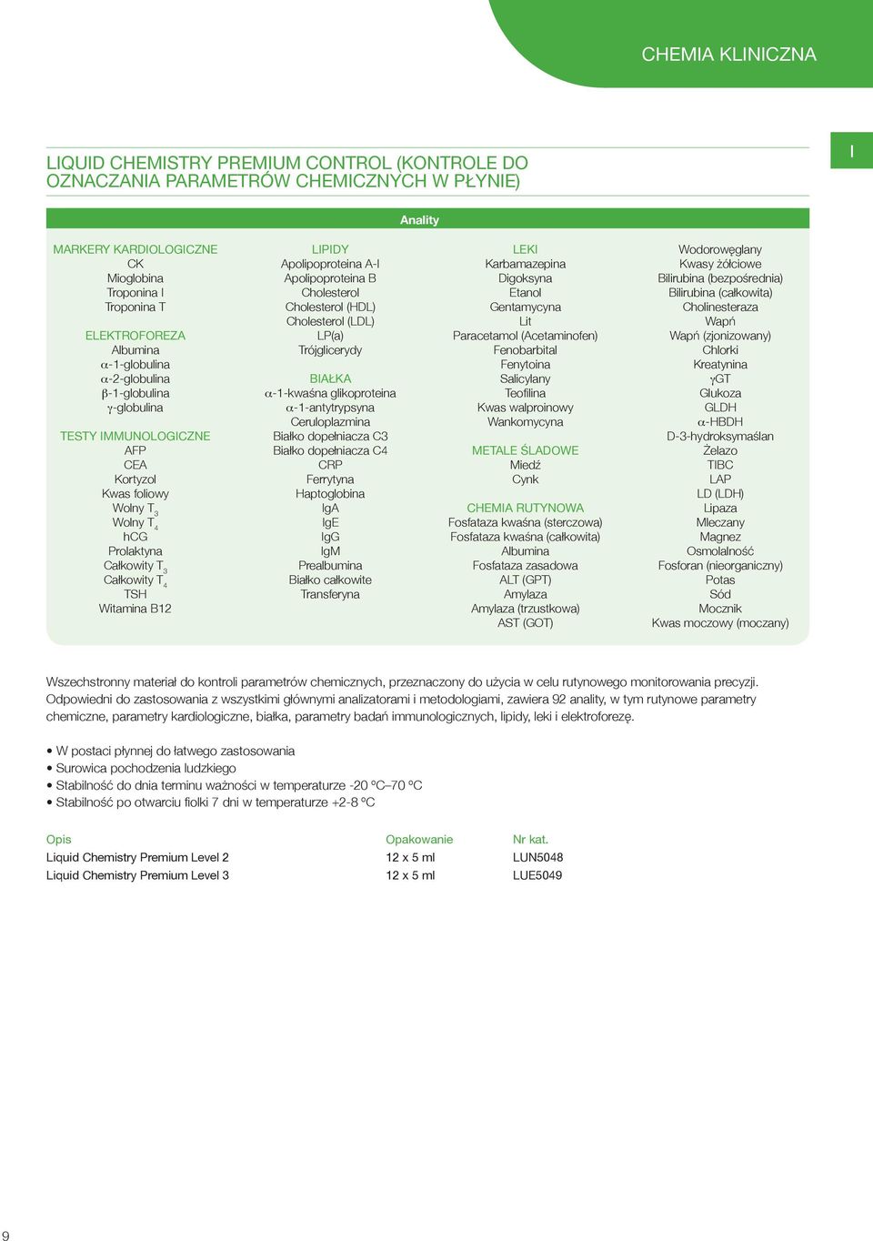 Apolipoproteina A-I Apolipoproteina B Cholesterol Cholesterol (HDL) Cholesterol (LDL) LP(a) Trójglicerydy BIAŁKA α-1-kwaśna glikoproteina α-1-antytrypsyna Ceruloplazmina Białko dopełniacza C3 Białko