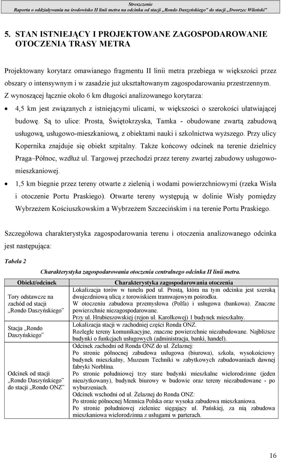 Z wynoszącej łącznie około 6 km długości analizowanego korytarza: 4,5 km jest związanych z istniejącymi ulicami, w większości o szerokości ułatwiającej budowę.