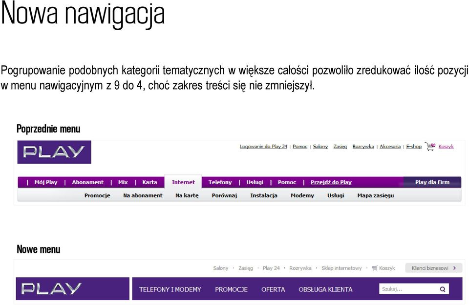 ilość pozycji w menu nawigacyjnym z 9 do 4, choć