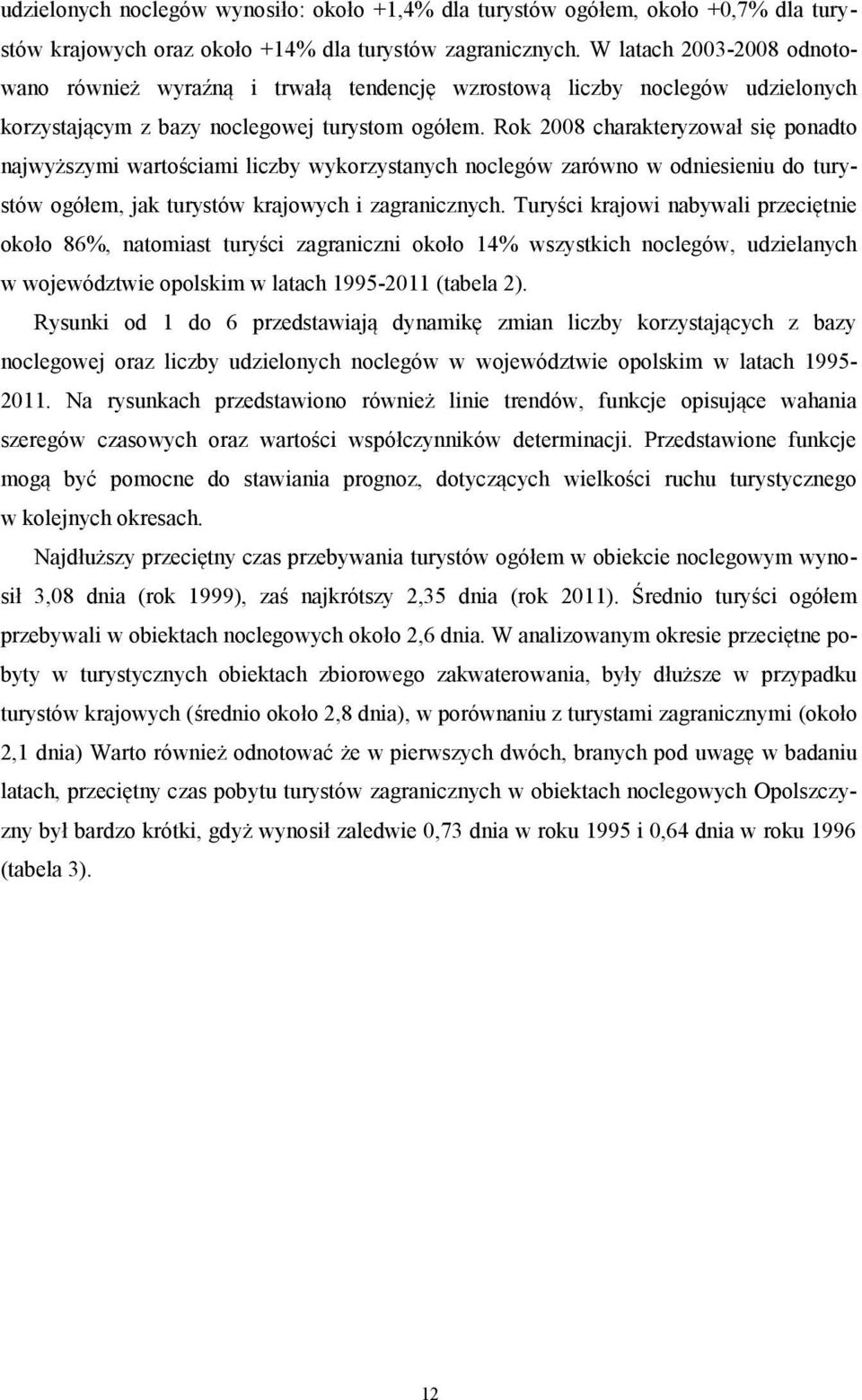 Rok 2008 charakteryzował się ponadto najwyższymi wartościami liczby wykorzystanych noclegów zarówno w odniesieniu do turystów ogółem, jak turystów krajowych i zagranicznych.