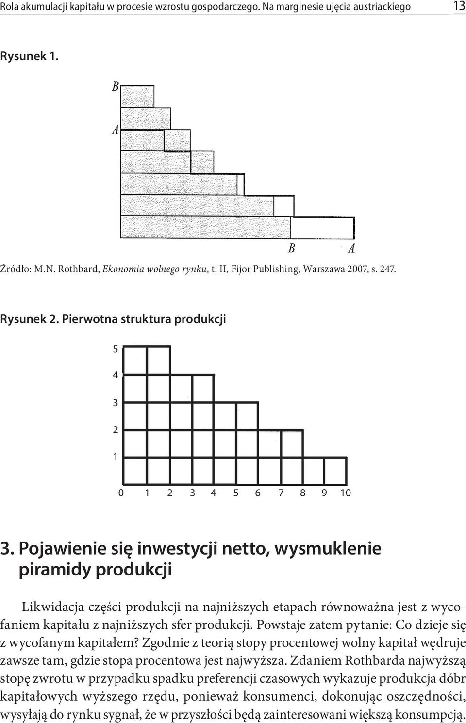 Pojawienie się inwestycji netto, wysmuklenie piramidy produkcji Likwidacja części produkcji na najniższych etapach równoważna jest z wycofaniem kapitału z najniższych sfer produkcji.