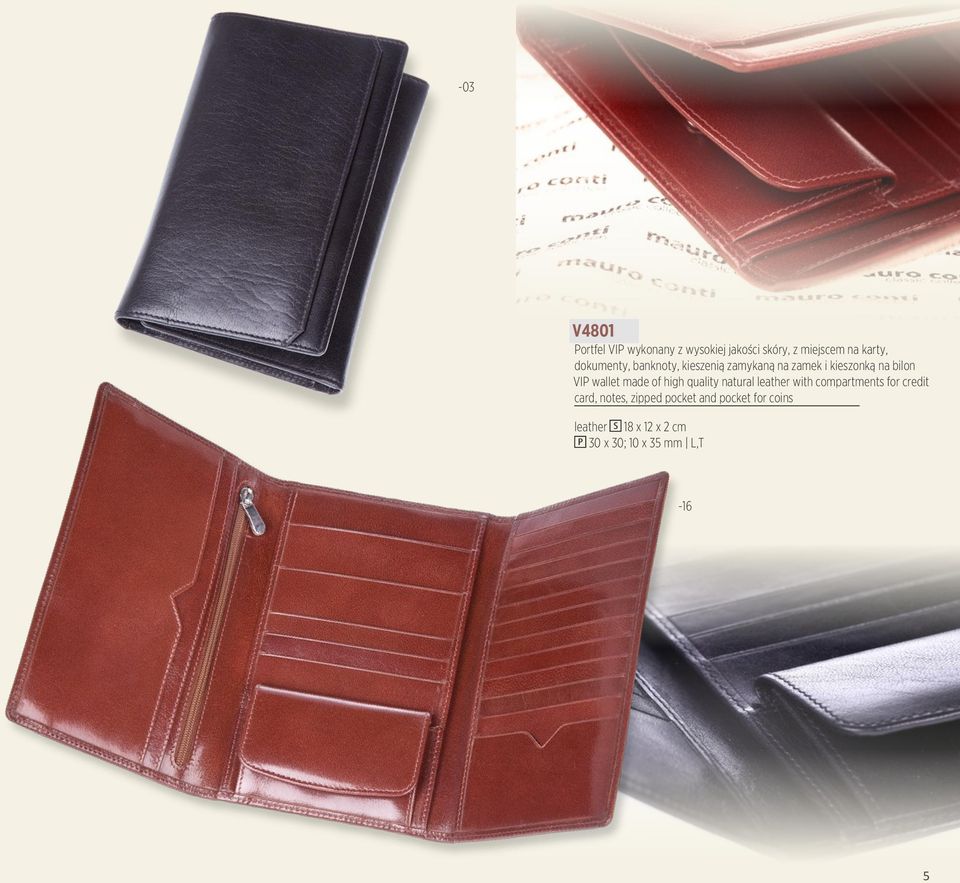 made of high quality natural leather with compartments for credit card, notes,