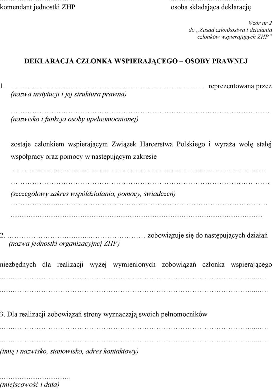 oraz pomocy w następującym zakresie...... (szczegółowy zakres współdziałania, pomocy, świadczeń)...... 2.